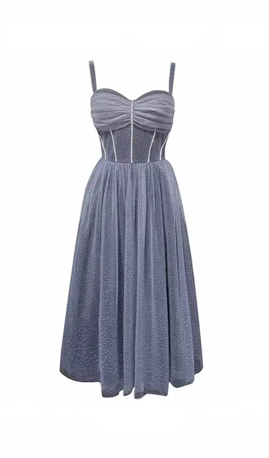 Camisole-Kleid aus Netzstoff mit Rüschen und Strass