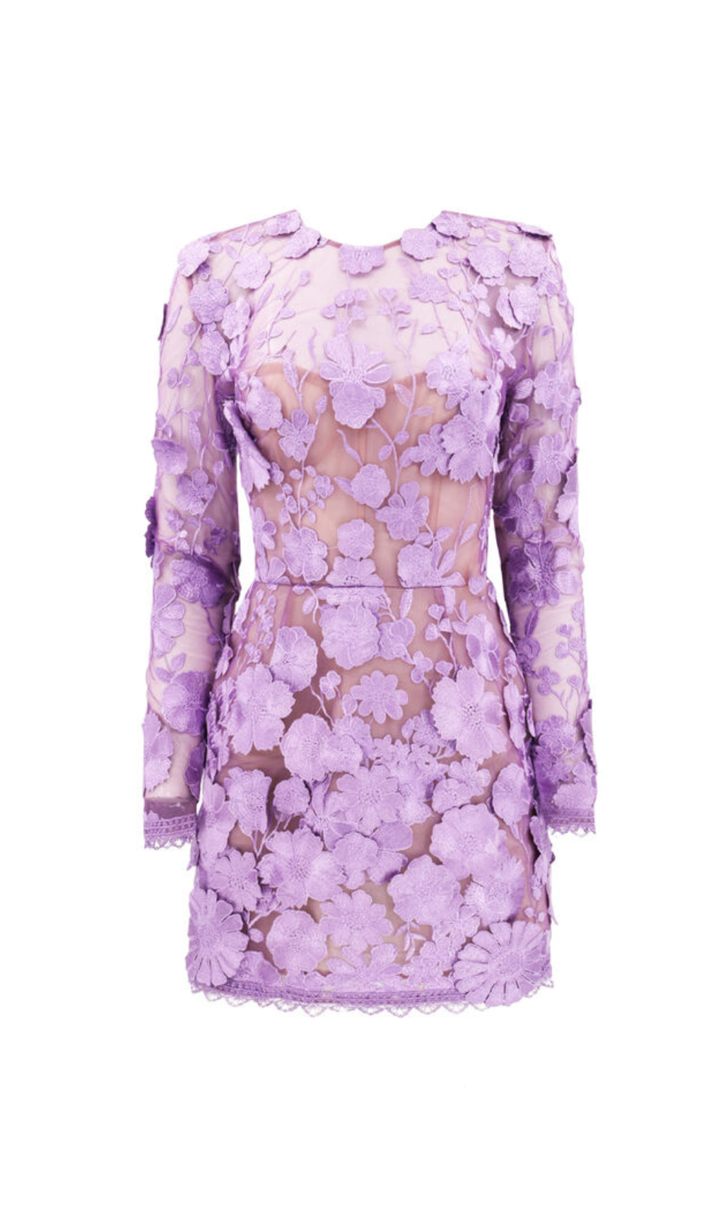 LILAC FLORAL LACE LONG SLEEVE MINI DRESS