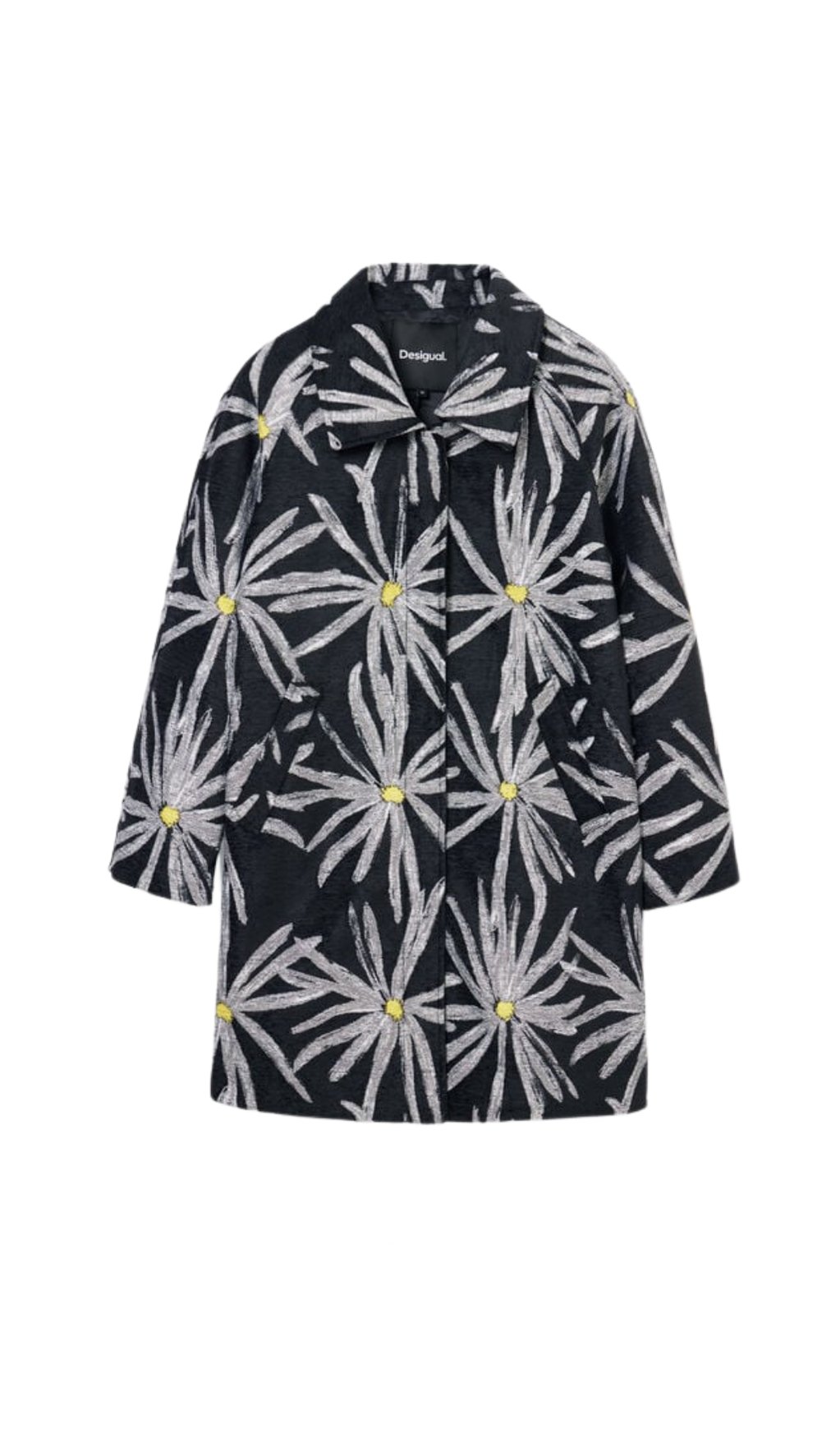 cappotto con stampa a margherita in nero