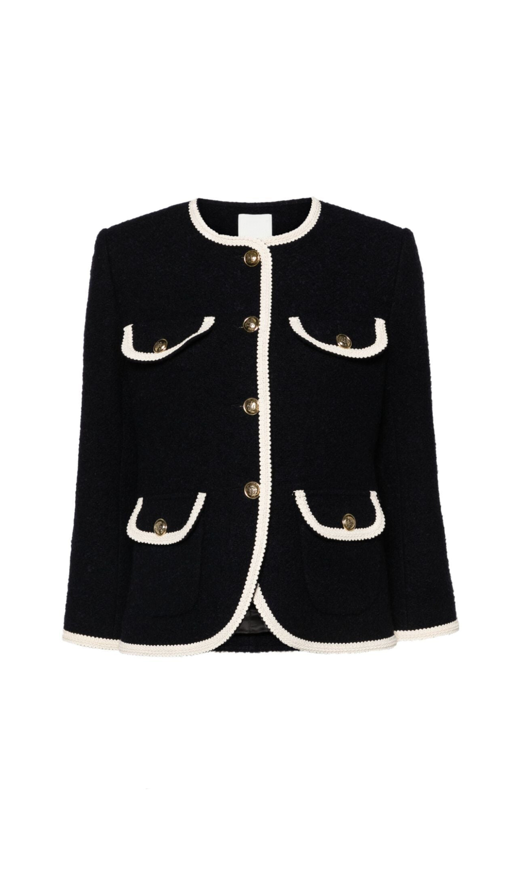 JILL TWEED CONTRAST TRIM JACKET IN NAVY BLUE