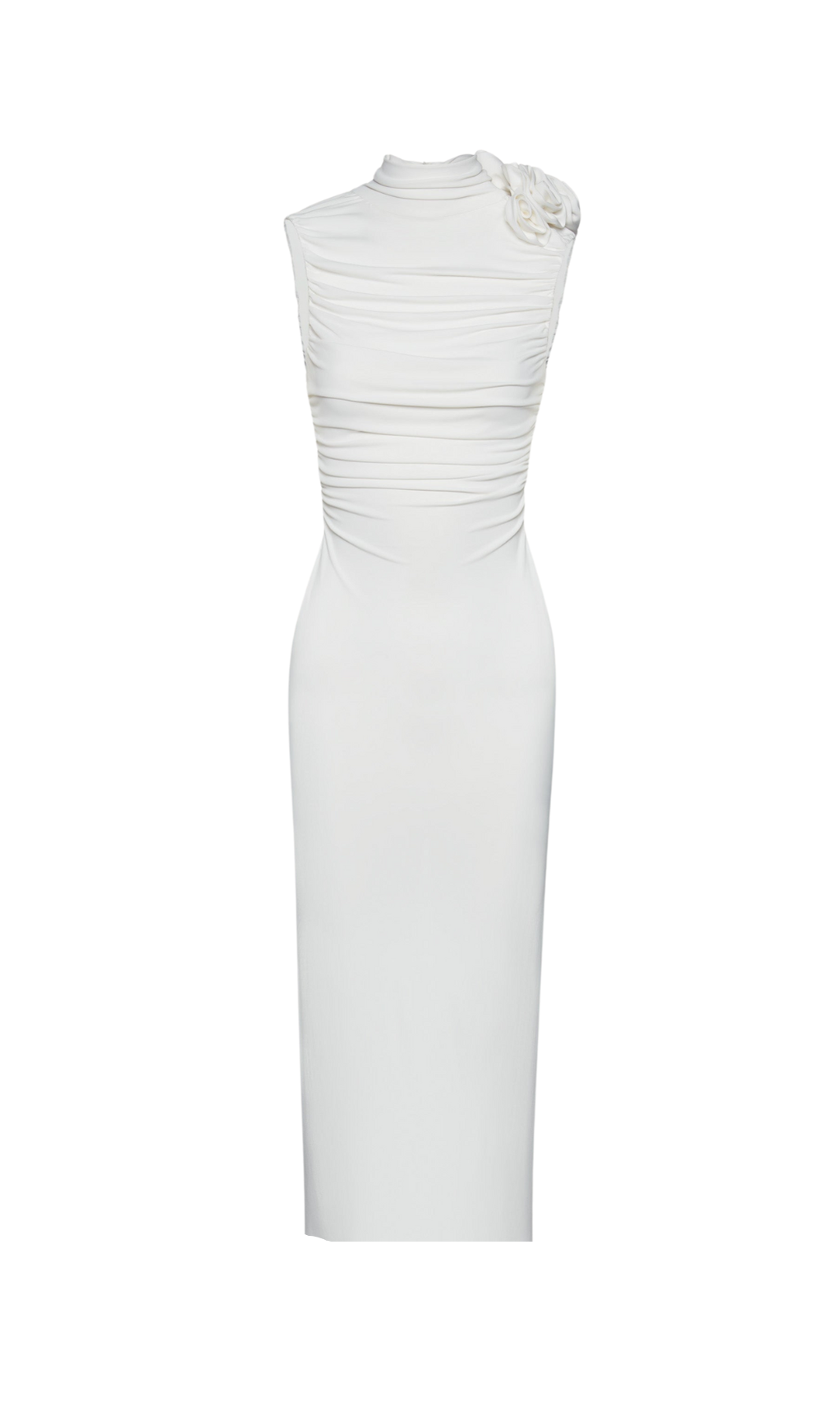 ADORA MIDIKLEID MIT BLUMENVERZIERUNG UND RÜSCHEN IN CREME