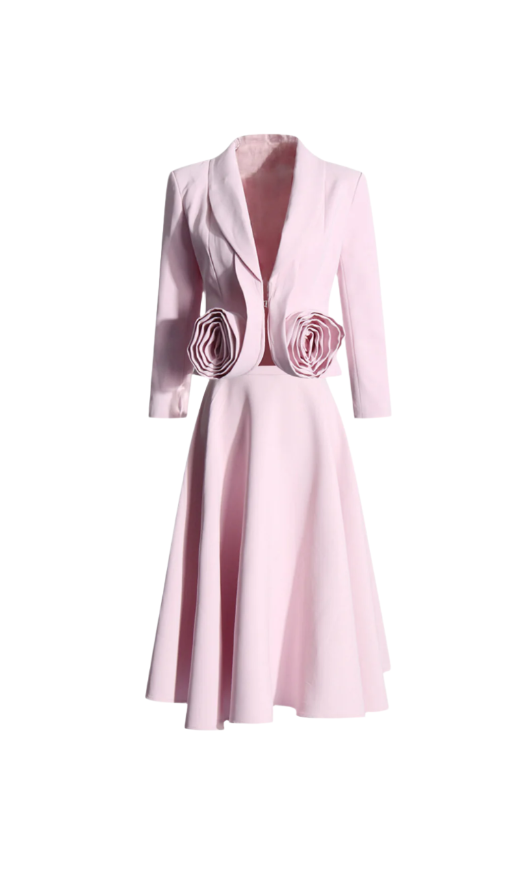 CAROL PINK 3D-BLUMEN-BLAZER & HOCHTAILLIERTER MIDIROCK-SET