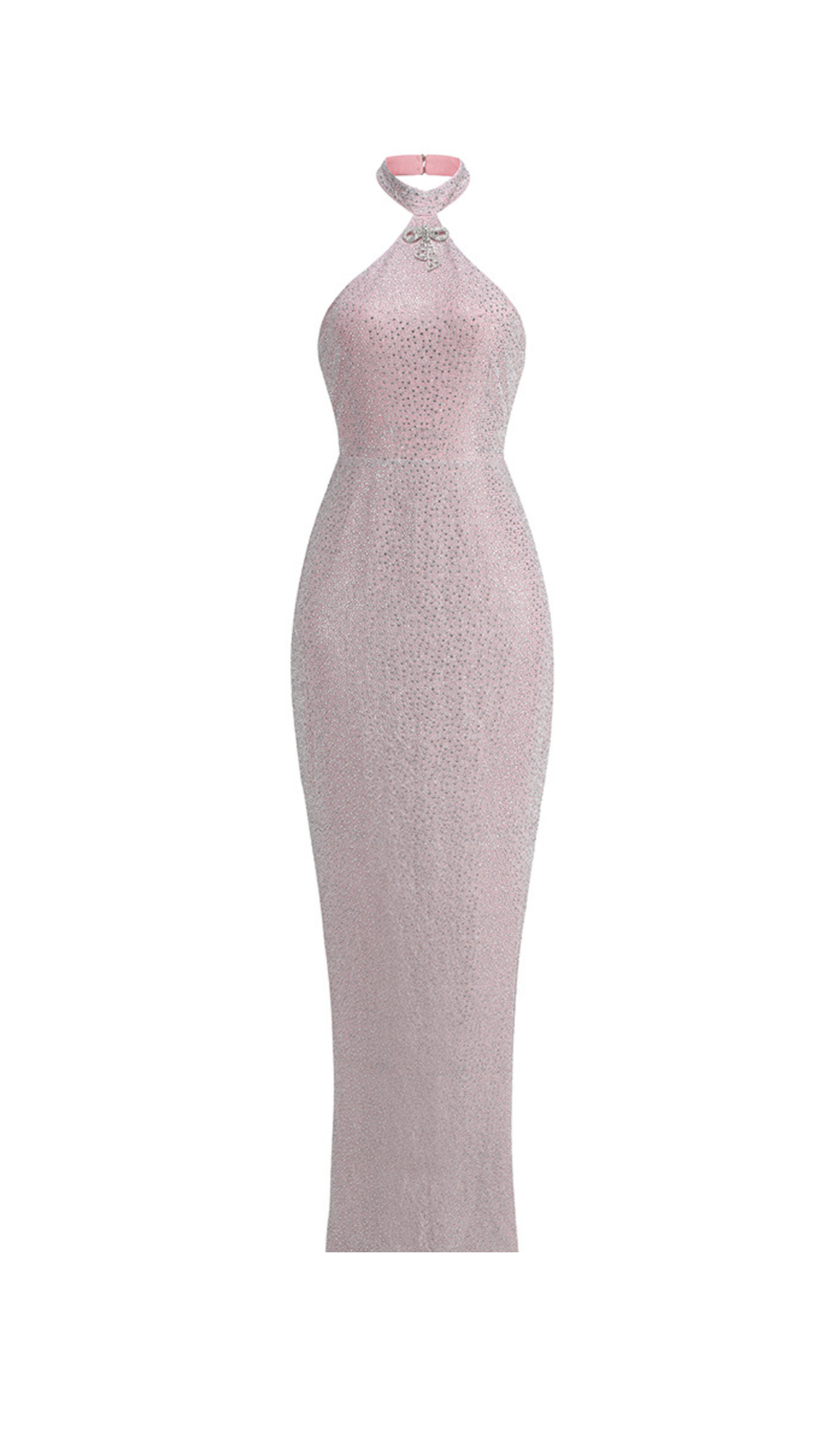 HALTER BACKLESS CRYSTAL EMBELLISHED MAXI DRESS IN PINK