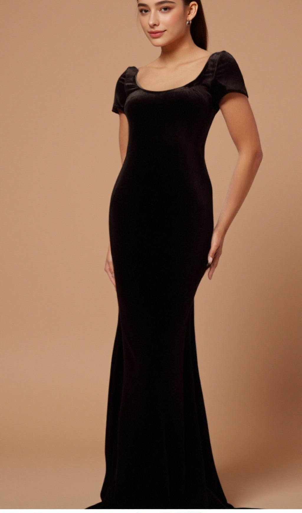 KRISTIN BLACK FAUX-PEARL EMBELLISHED VELVET MAXI DRESS