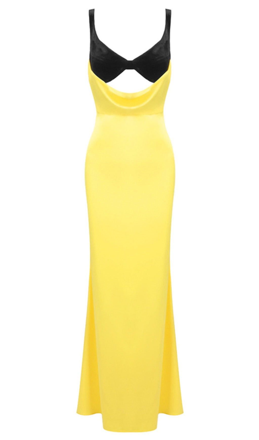 VELVET BUSTIER MAXI DRESS BLACK YELLOW