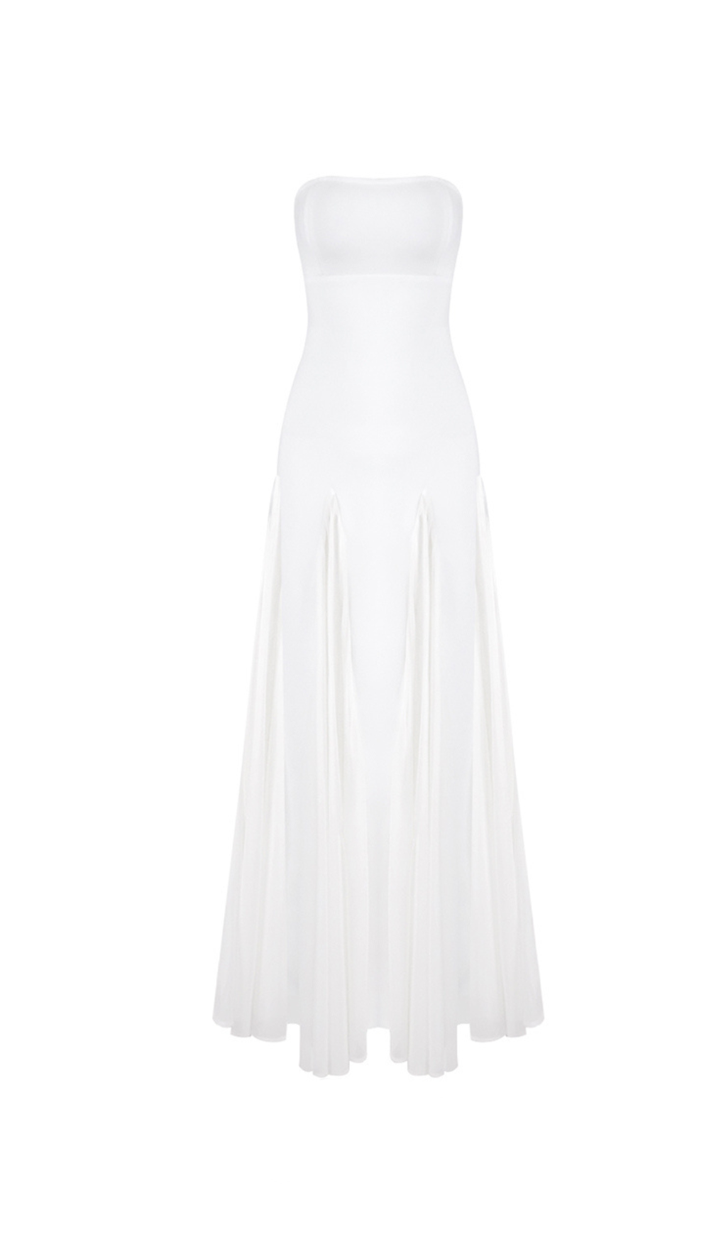 PLEATED TRIM STRAPLESS MAXI DRESS IN WHITE
