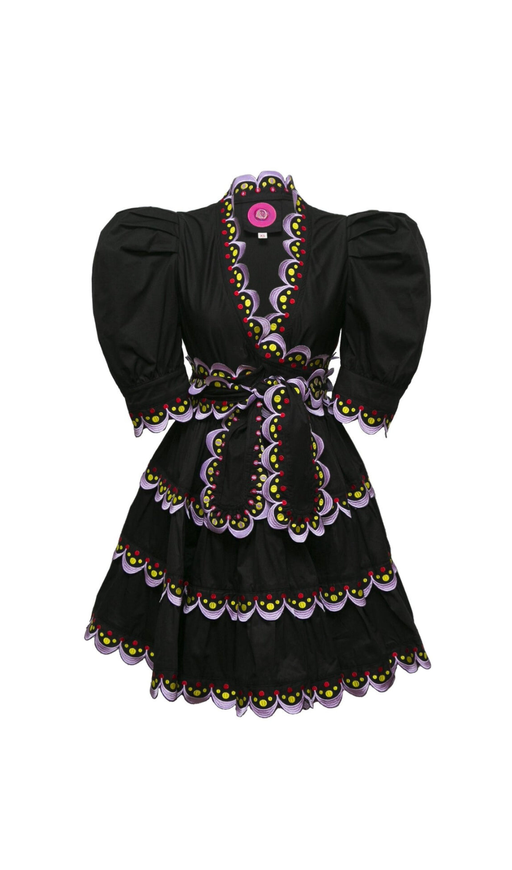 MINIKLEID MIT GEWELLTEM BESATZ IN SCHWARZ