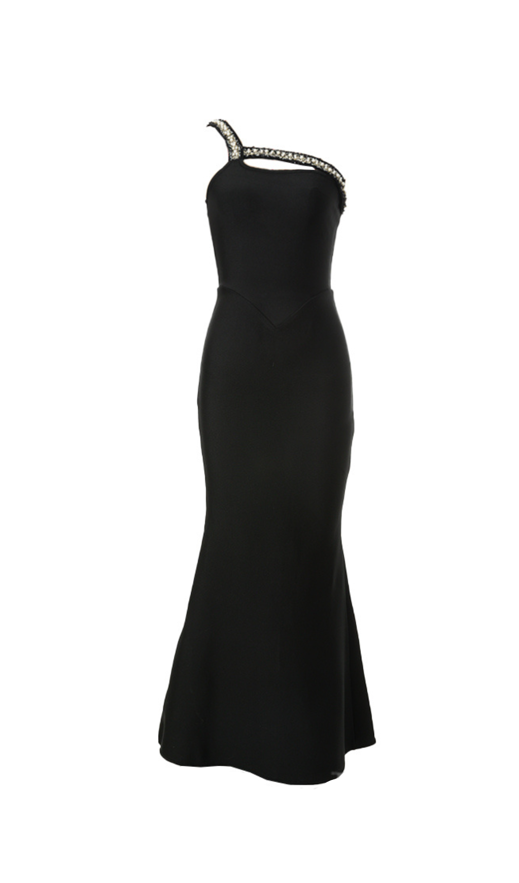 ONE SHOULDER DIAMOND BODYCON MAXI DRESS IN BLACK