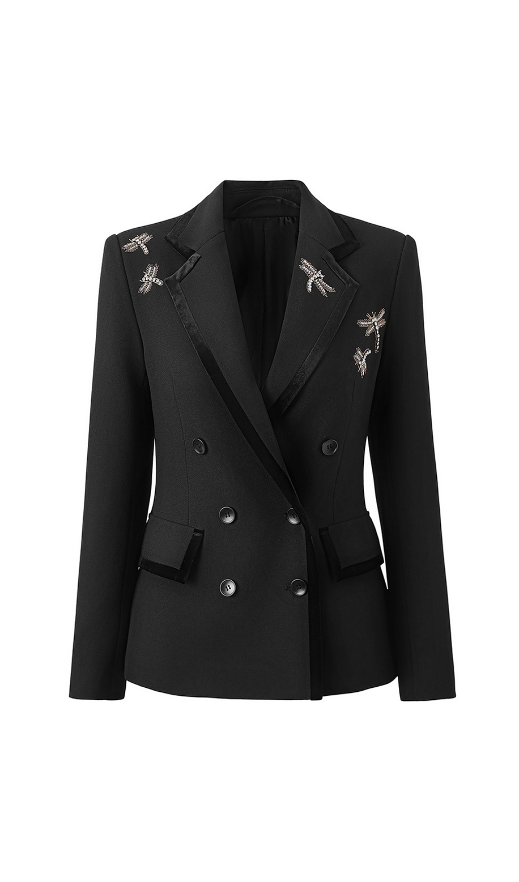 NAIL DRILL DRAGONFLY EMBROIDERY BLAZER IN BLACK