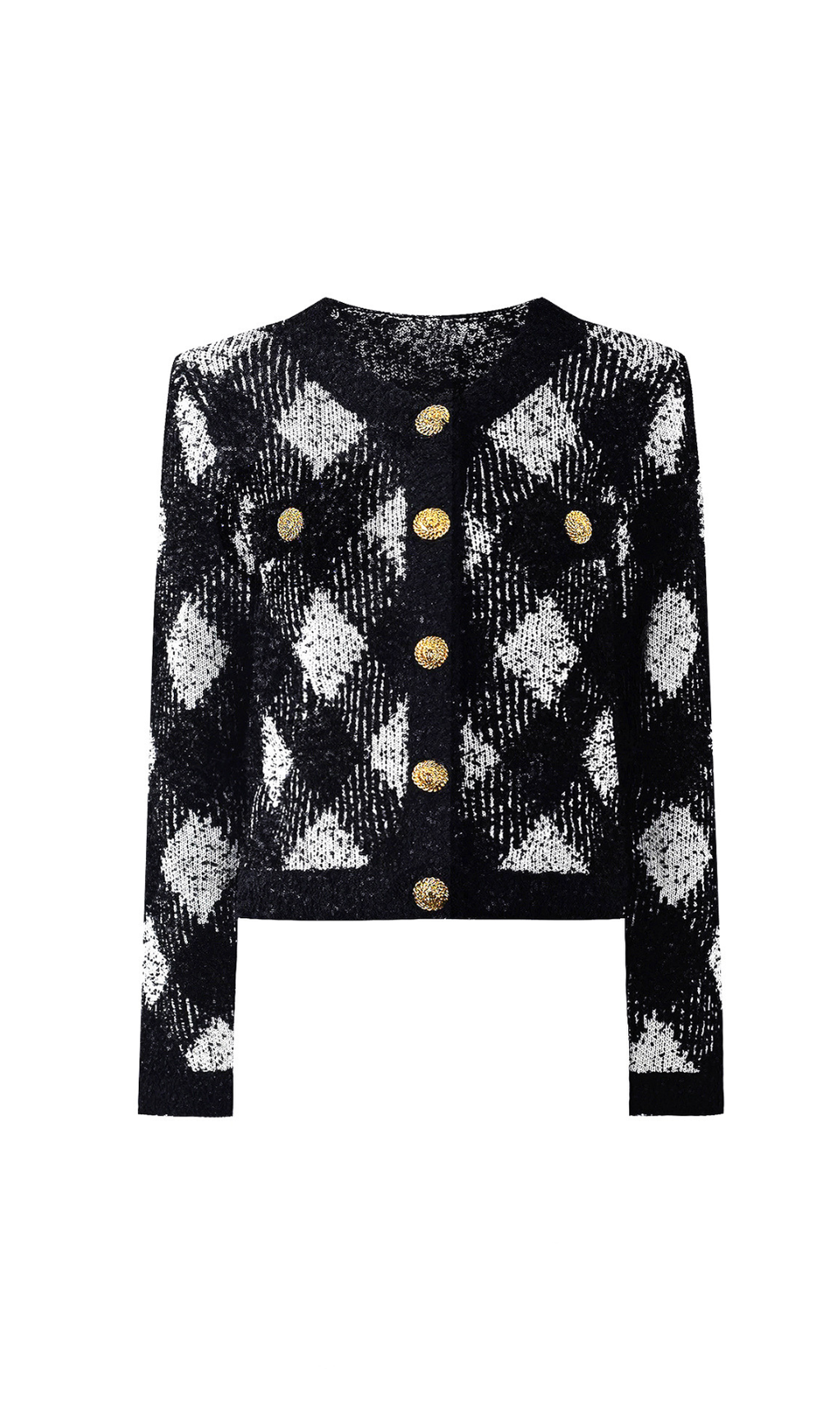 BLACK WHITE GINGHAM TWEED CARDIGAN