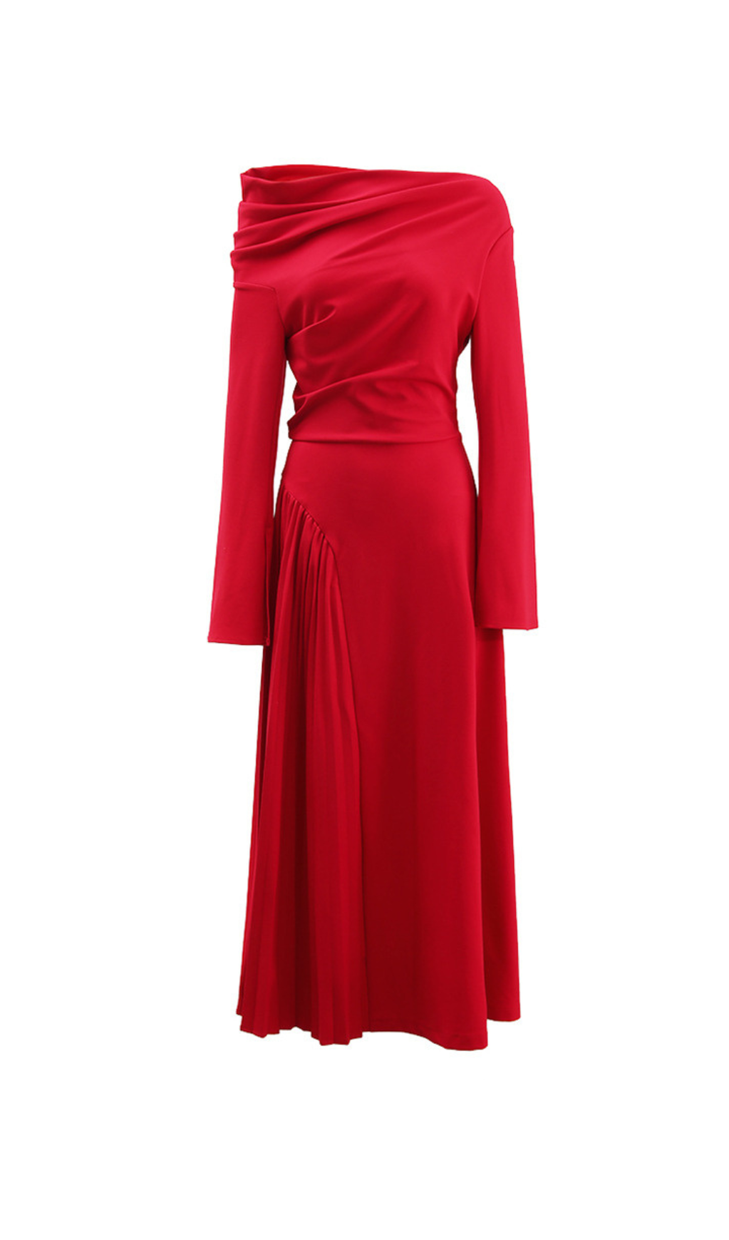ALBERTA RED ONE SHOULDER SLOT PLISSEE MAXIKLEID