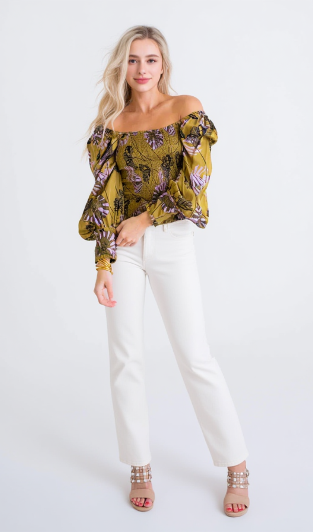 TOP A MANICHE LUNGHE CON STAMPA BOHO FLOREALE