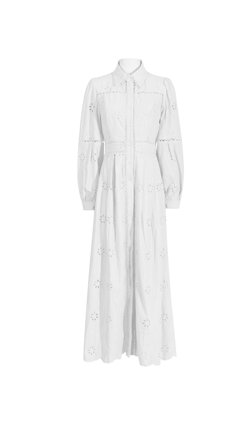 RETRO SINGLE-BREASTED HOLLOW LACE MIDI DRESS IN WHITE