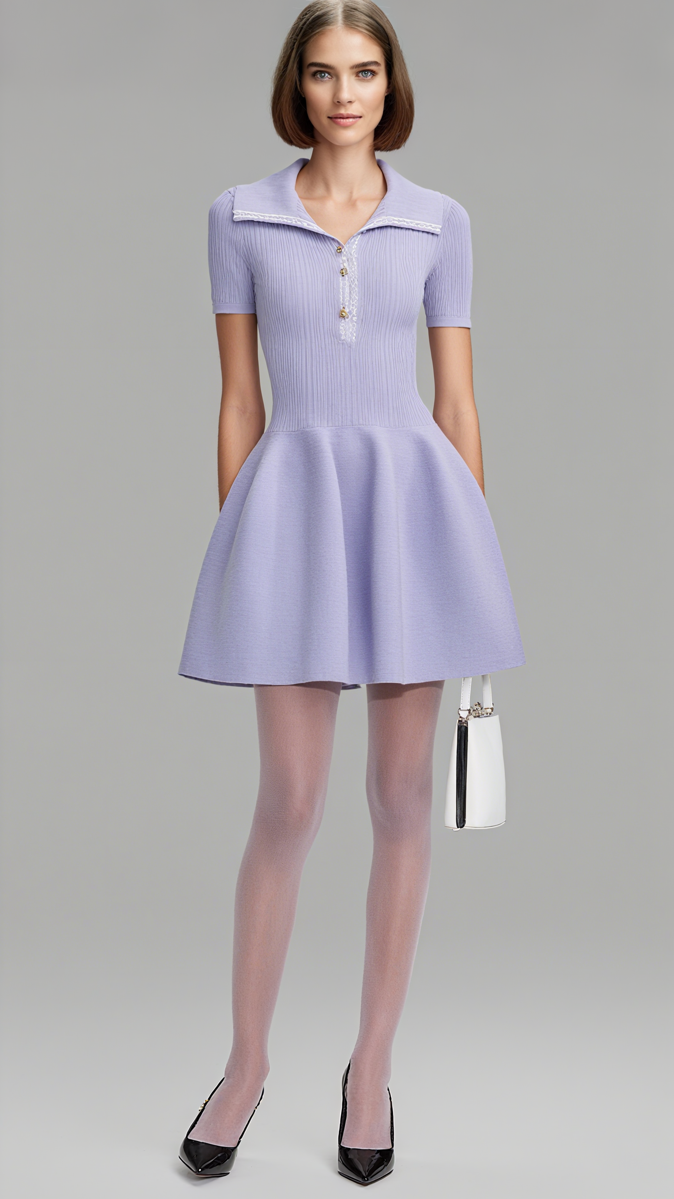LILAC RIBBED KNIT MINI DRESS