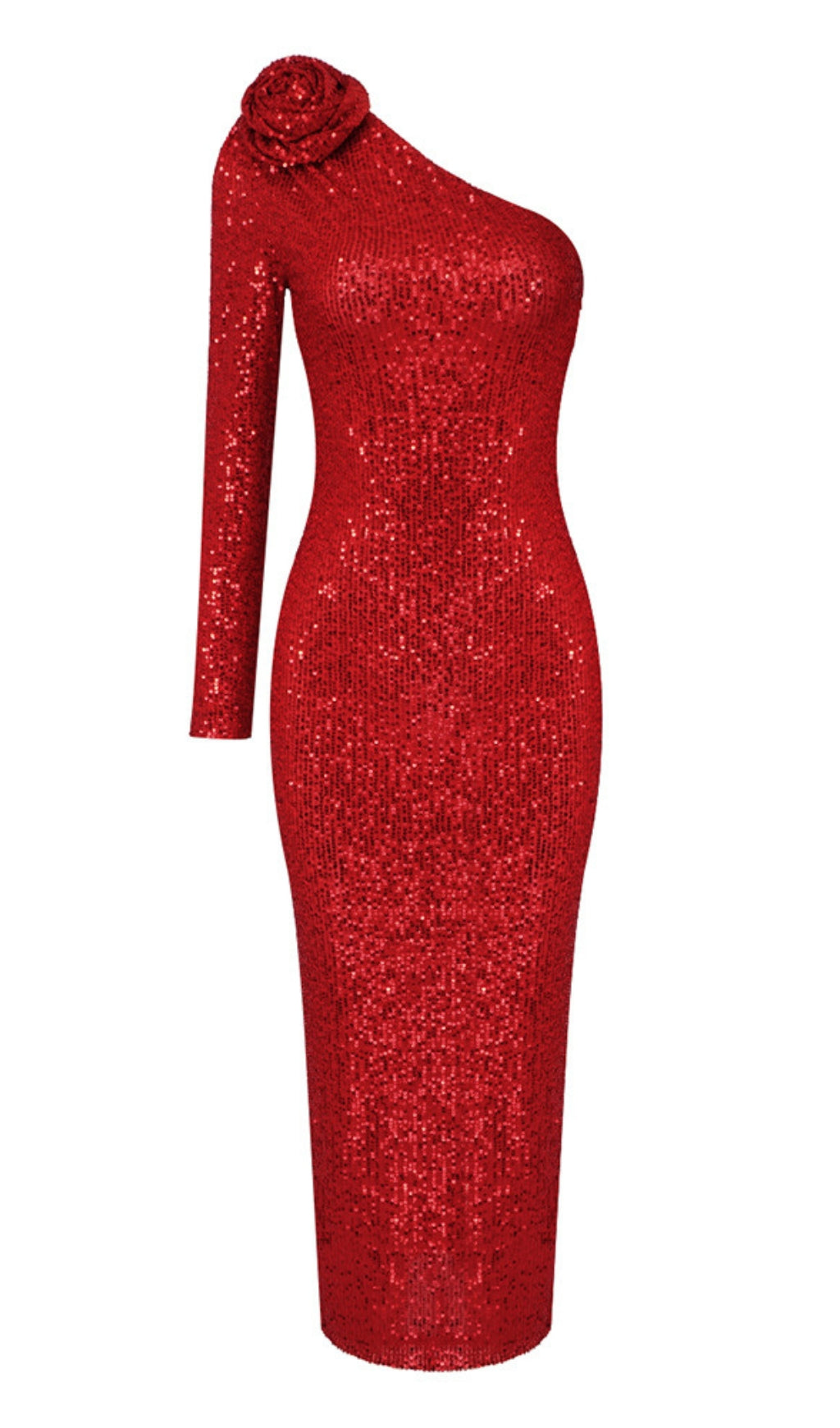 ETHEL SEQUINS ONE SHOULDER MIDI DRESS