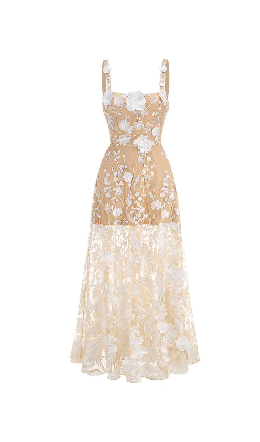 APPHIA FLORAL EMBROIDERED SLEEVELESS TULLE MAXI DRESS