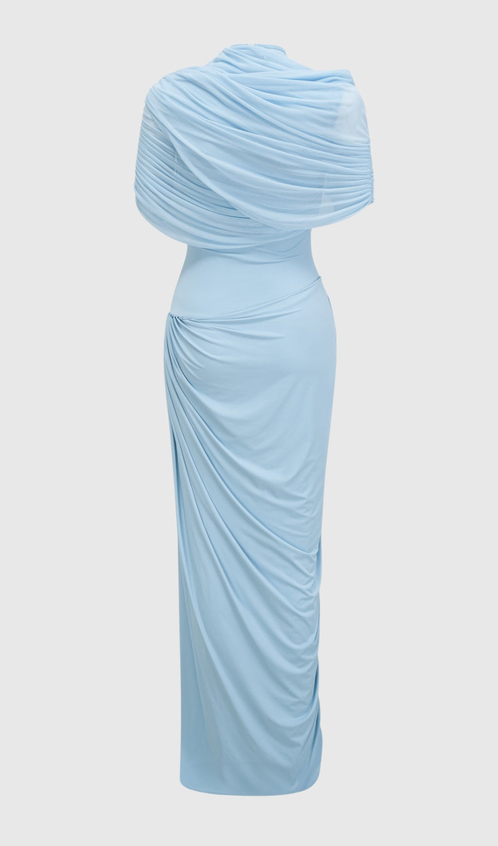 AAKIFA ASYMMETRIC DRAPED MAXI DRESS IN BABY BLUE