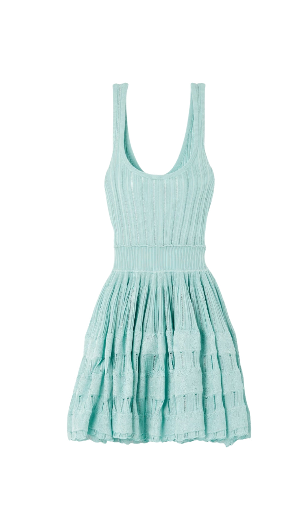 ARCHETYPES RIBBED POINTELLE-KNIT MINI DRESS IN GREEN