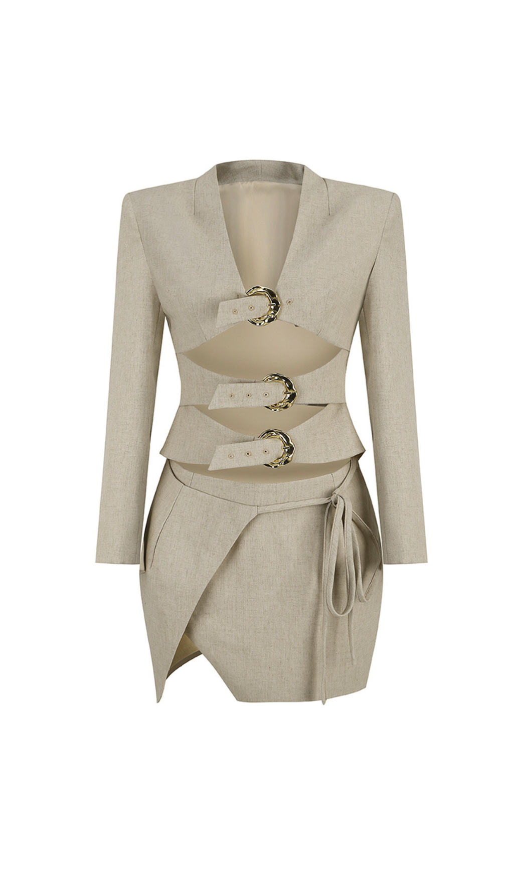 ALTHEA BEIGER BLAZER MIT METALLKNOPF UND CUT-OUT