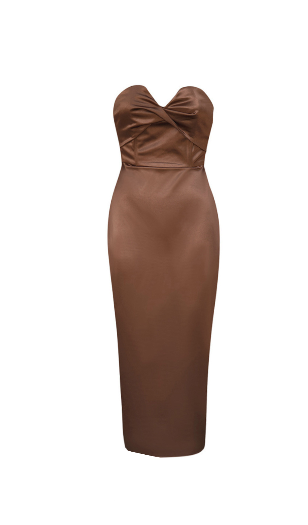 BACKLESS SPLIT TWIST-FRONT BODYCON MIDI DRESS IN BROWN