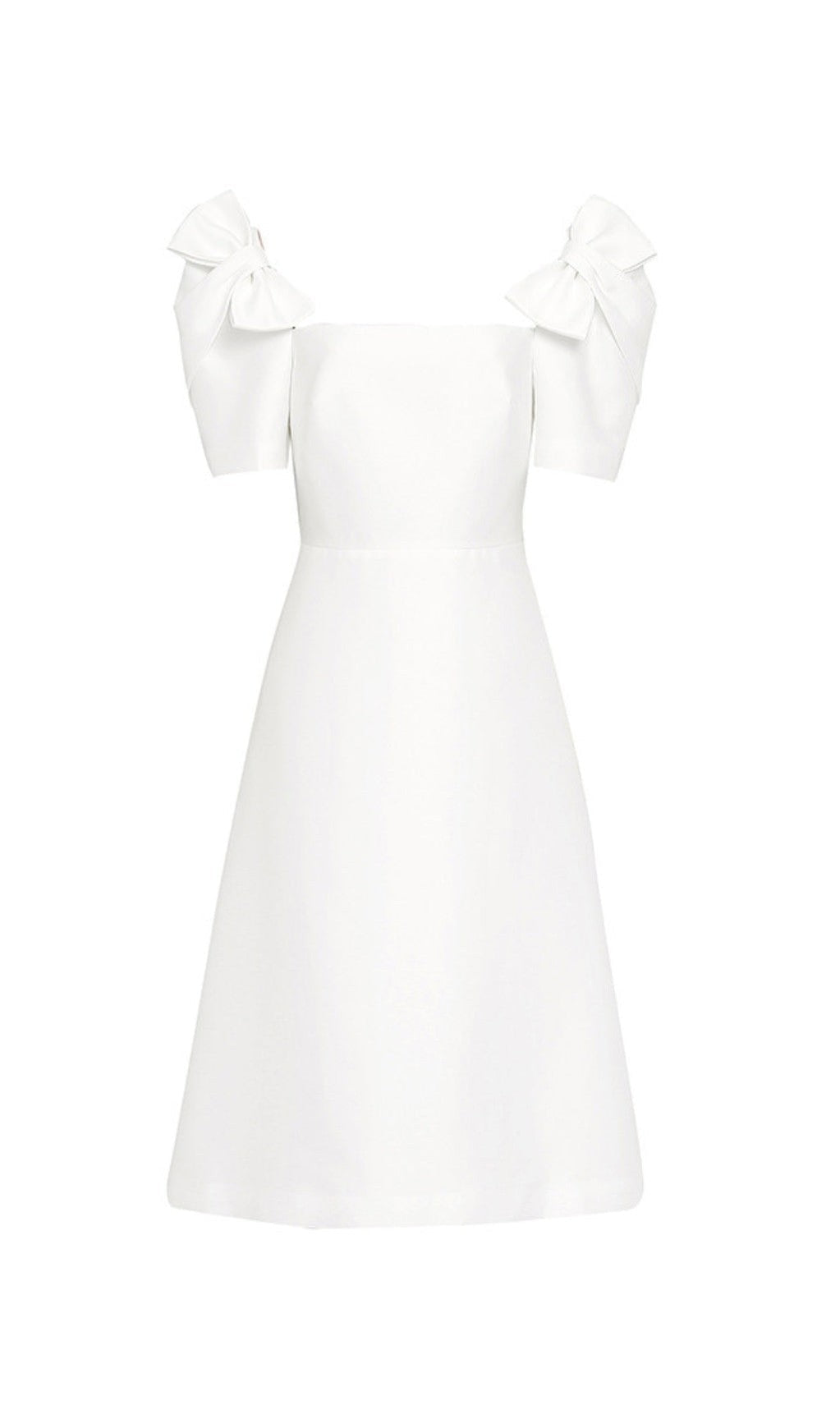 BOW-EMBELLISHED MIDI DRESS IN WHITE