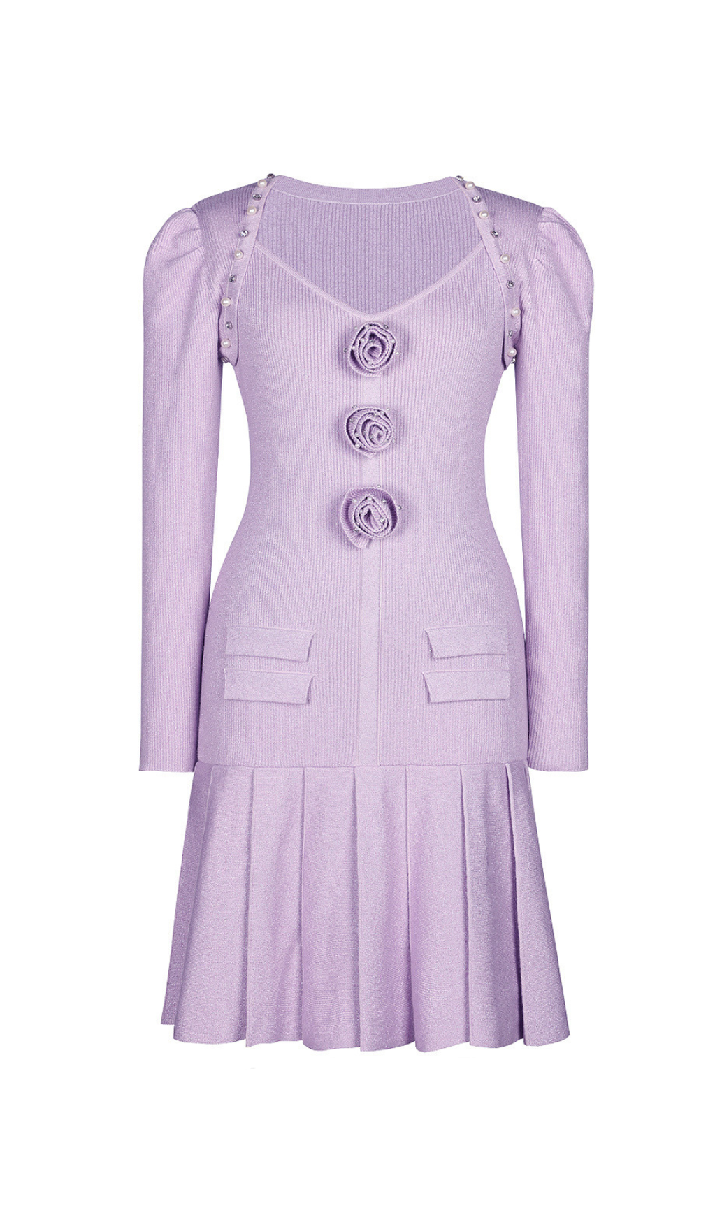 FLOWER KNIT MINI DRESS IN PALE PURPLE