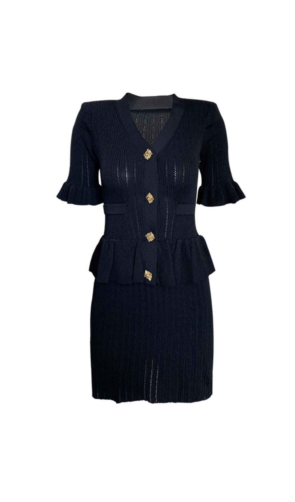 URSULA SCHWARZES MINIKLEID AUS STRICK MIT SCHÖSSCHEN