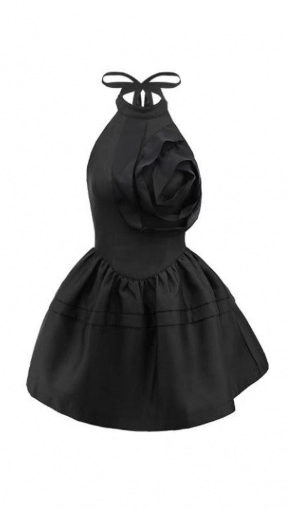 HALTERNECK ROSE MINI DRESS IN BLACK