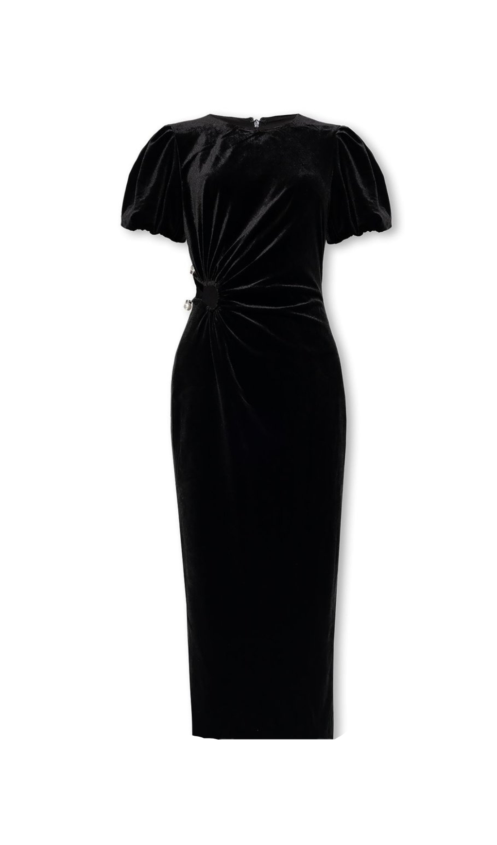 Plissiertes Midikleid aus Samt mit Cut-outs in Schwarz