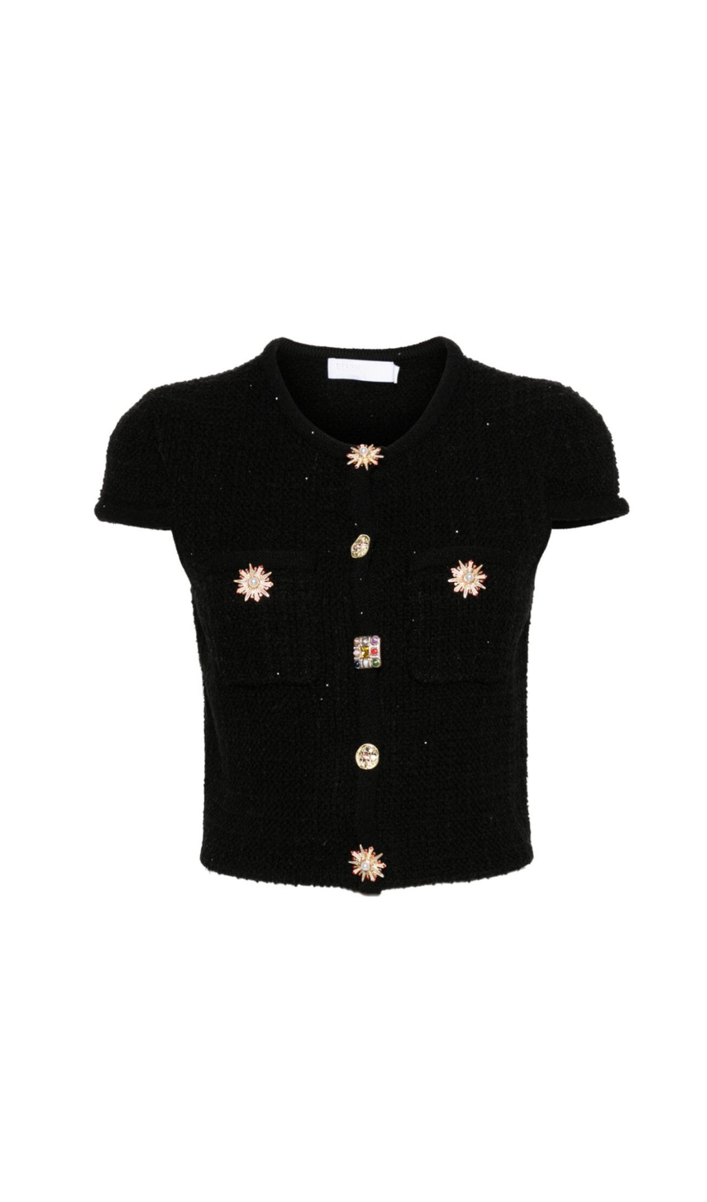 CRYSTAL EMBELLISHED-BUTTONS CARDIGAN IN BLACK