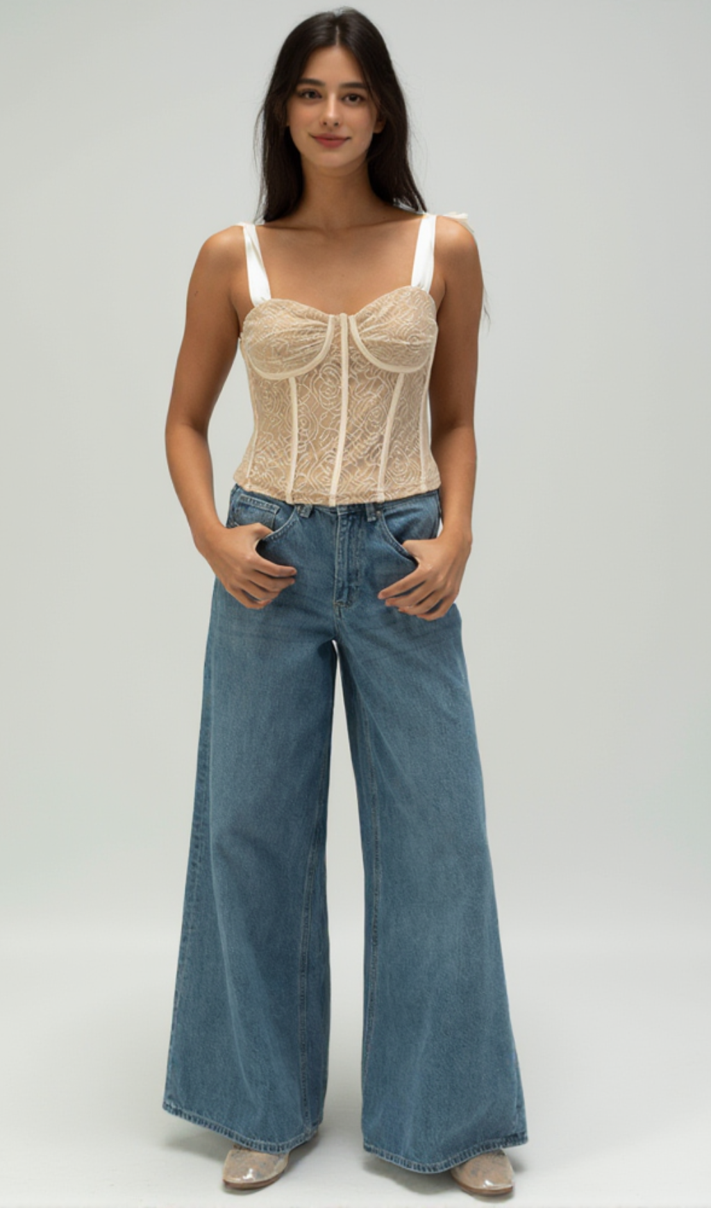 WEST OF MELROSE Damen Korsett-Top aus Spitze