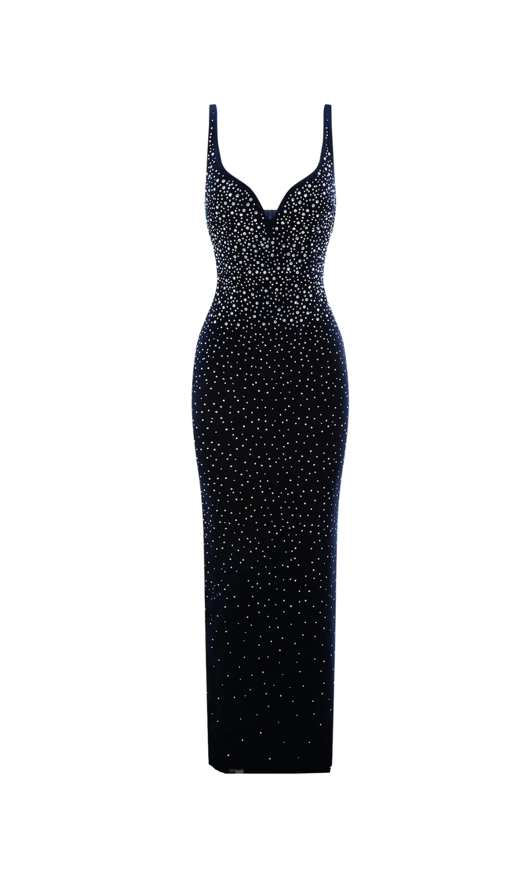 CRYSTAL VELVET SINGLET MAXI DRESS IN MIDNIGHT BLACK