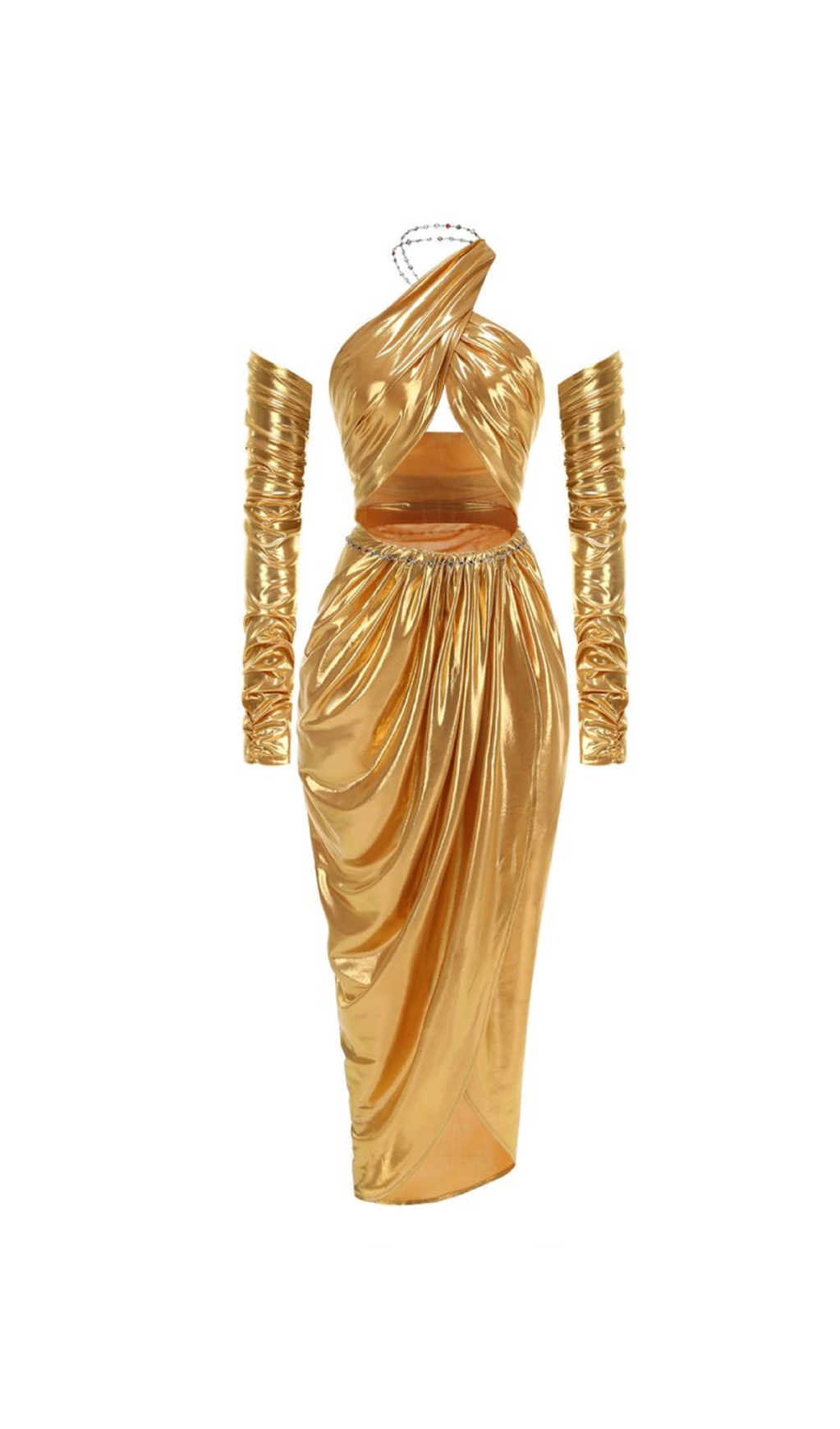 ANILA GELBES MIDIKLEID AUS LEDER MIT RÜSCHEN