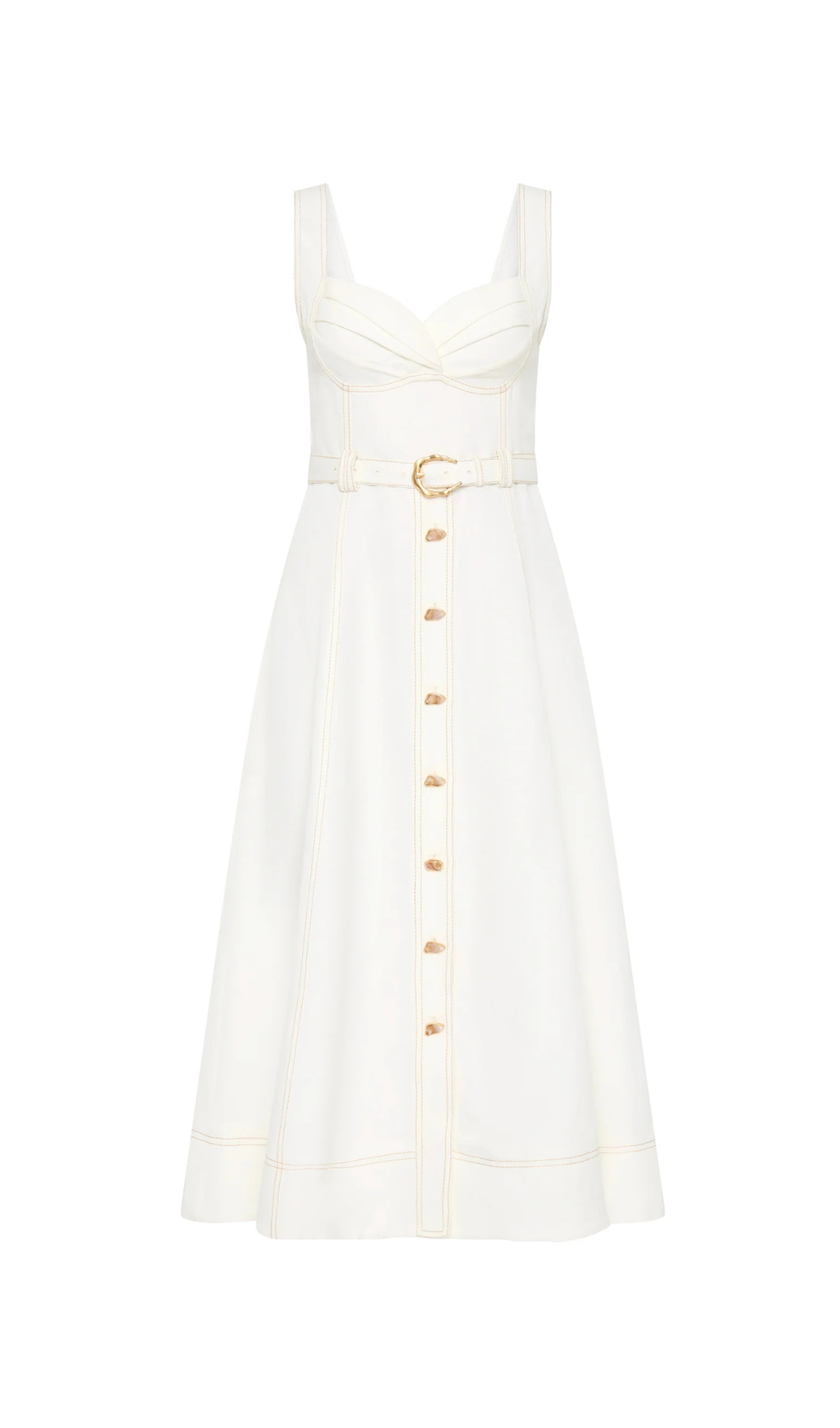 ABITO MIDI CON SCOLLO A CUORE E CINTURA IN AVORIO