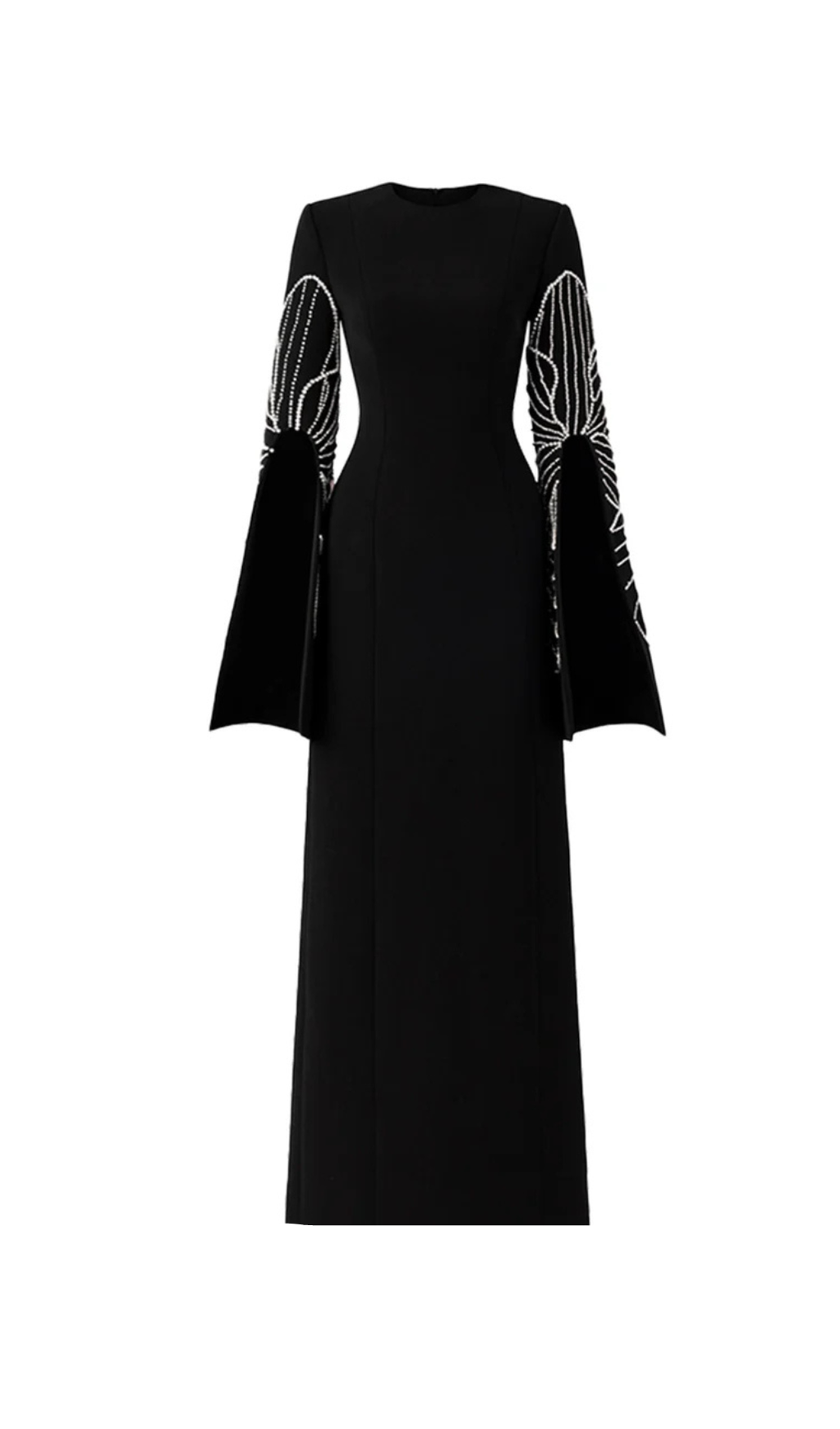 STEPHANIE SLIT-SLEEVE BODYCON MAXI DRESS IN BLACK