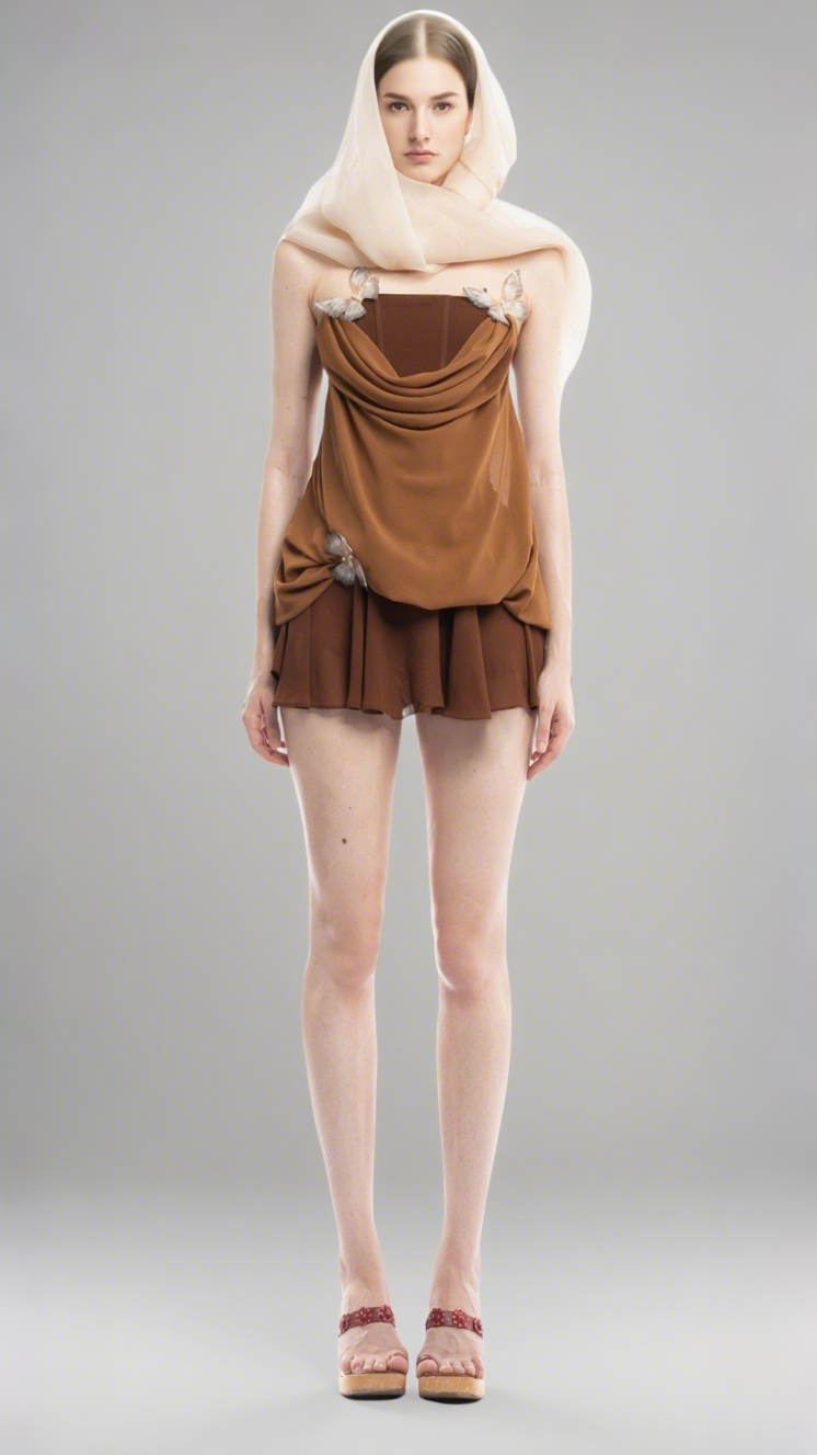 ACOSTA STRAPLESS BUTTERFLY EMBELLISHED MINI DRESS