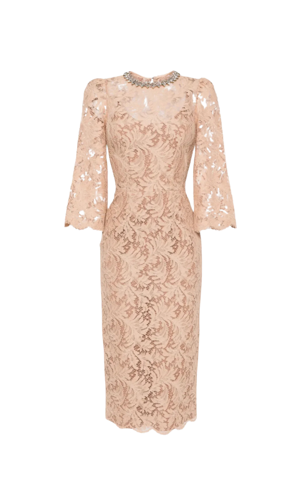 Acotas – Midikleid aus Spitze mit Kristallverzierung in Nude