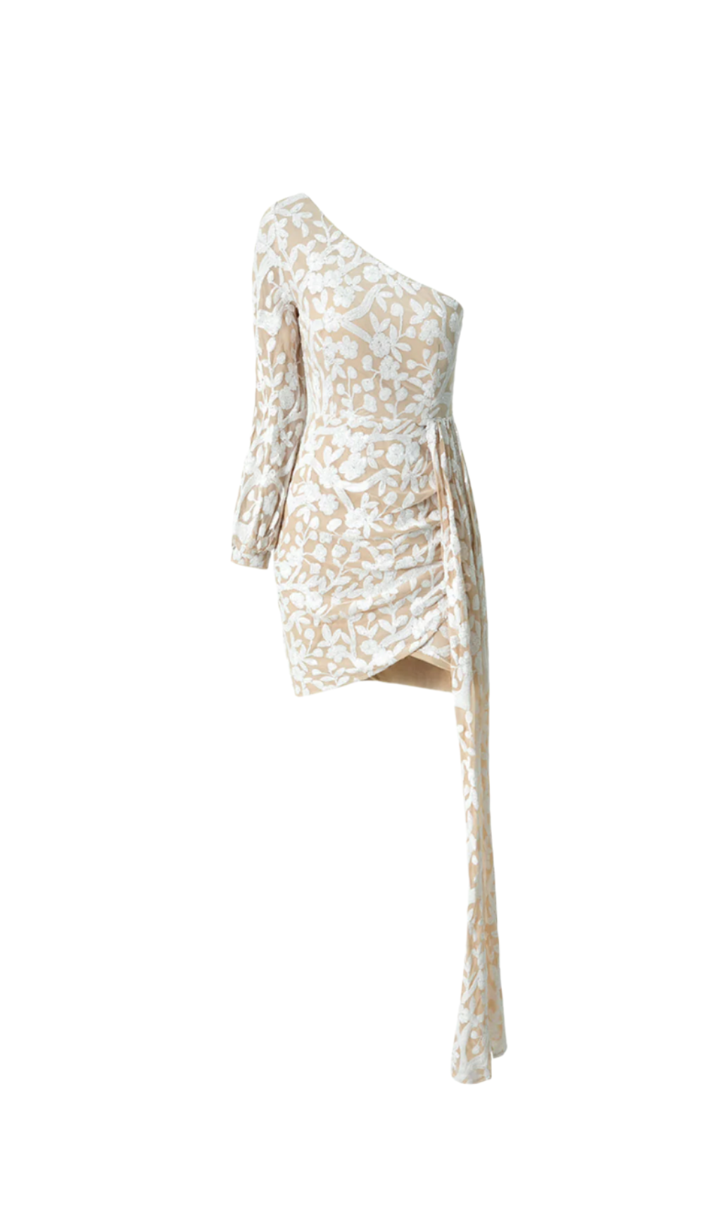 SARAH FLORAL ONE-SHOULDER DRAPIERTES MINIKLEID IN APRICOT