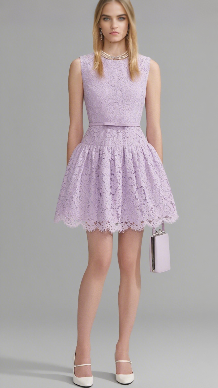 LILAC LACE SLEEVELESS MINI DRESS