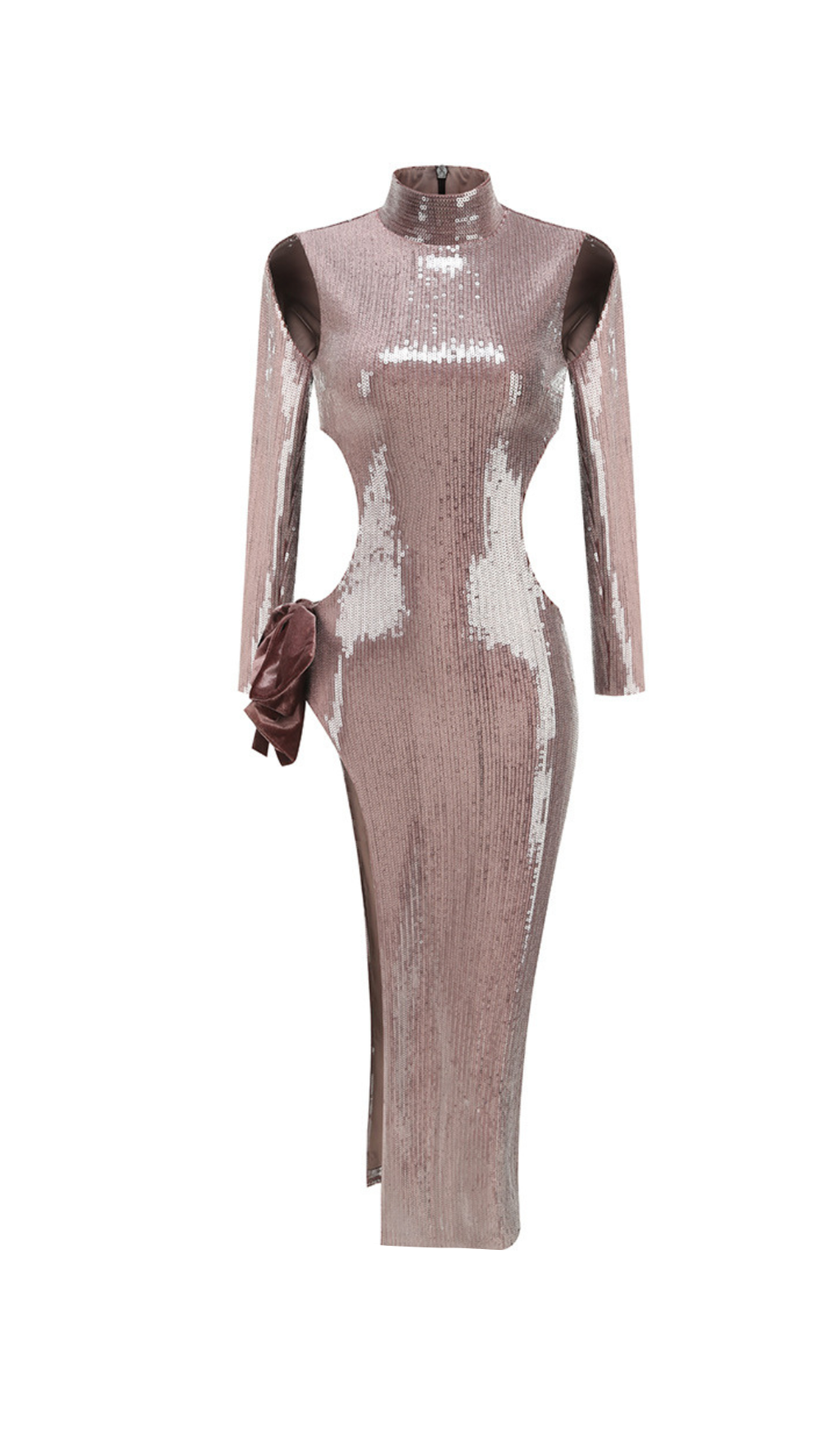 SETLLA BOW DETAIL SEQUIN MAXI DRESS IN BROWN