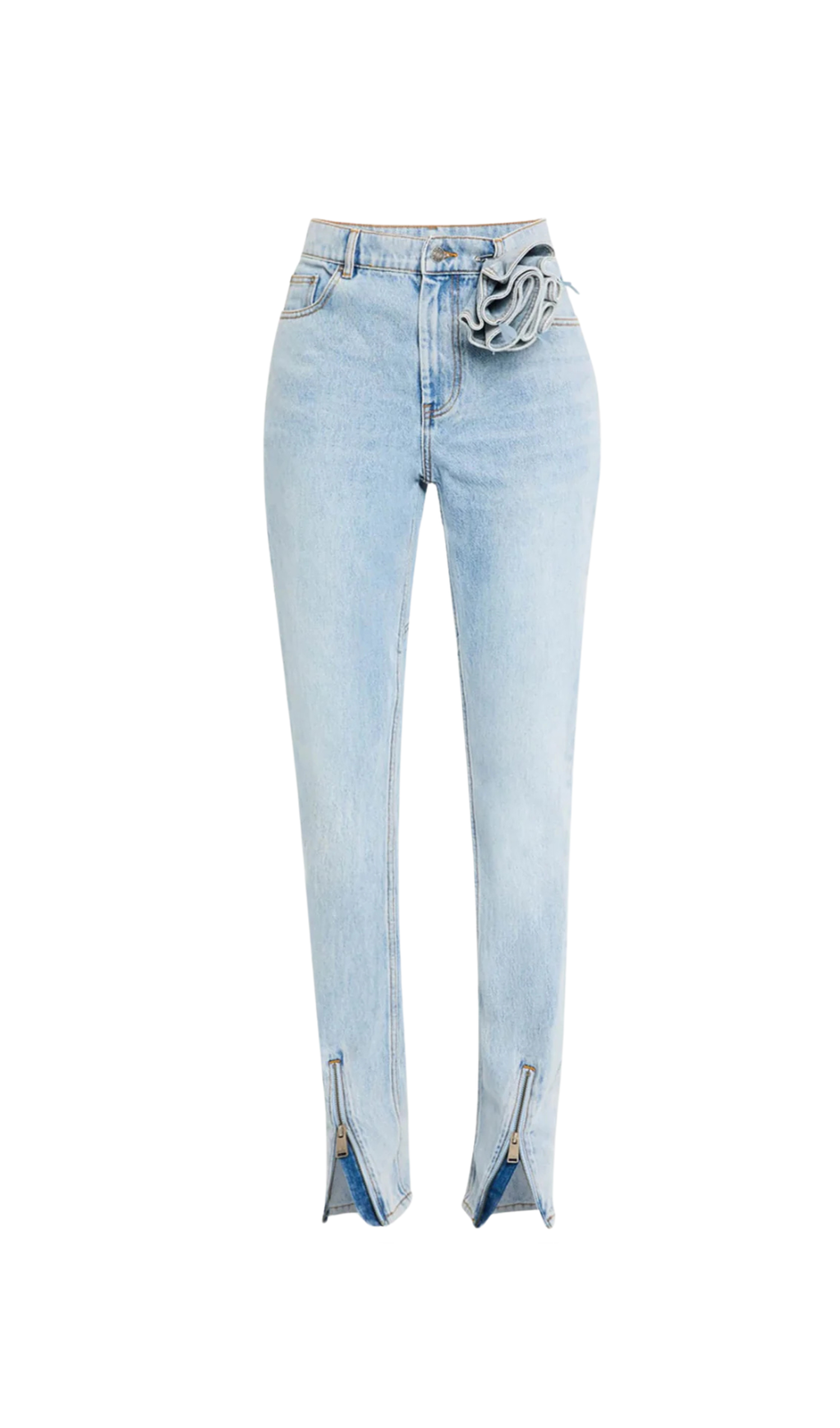 Quinta – Skinny Jeans mit Blumenmuster und Reißverschluss am Saum in Blassblau