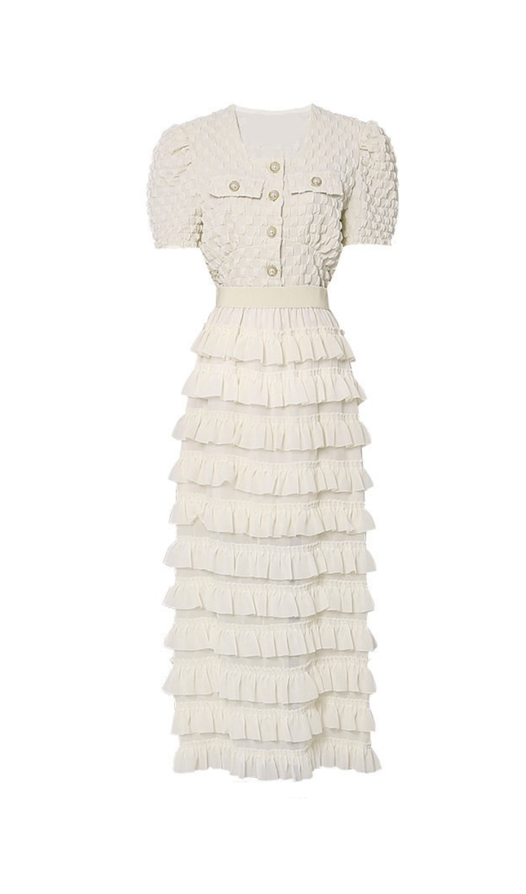 CHARLOTTE APRICO MIDIKLEID AUS CHIFFON MIT PUFFÄRMELN UND RÜSCHEN