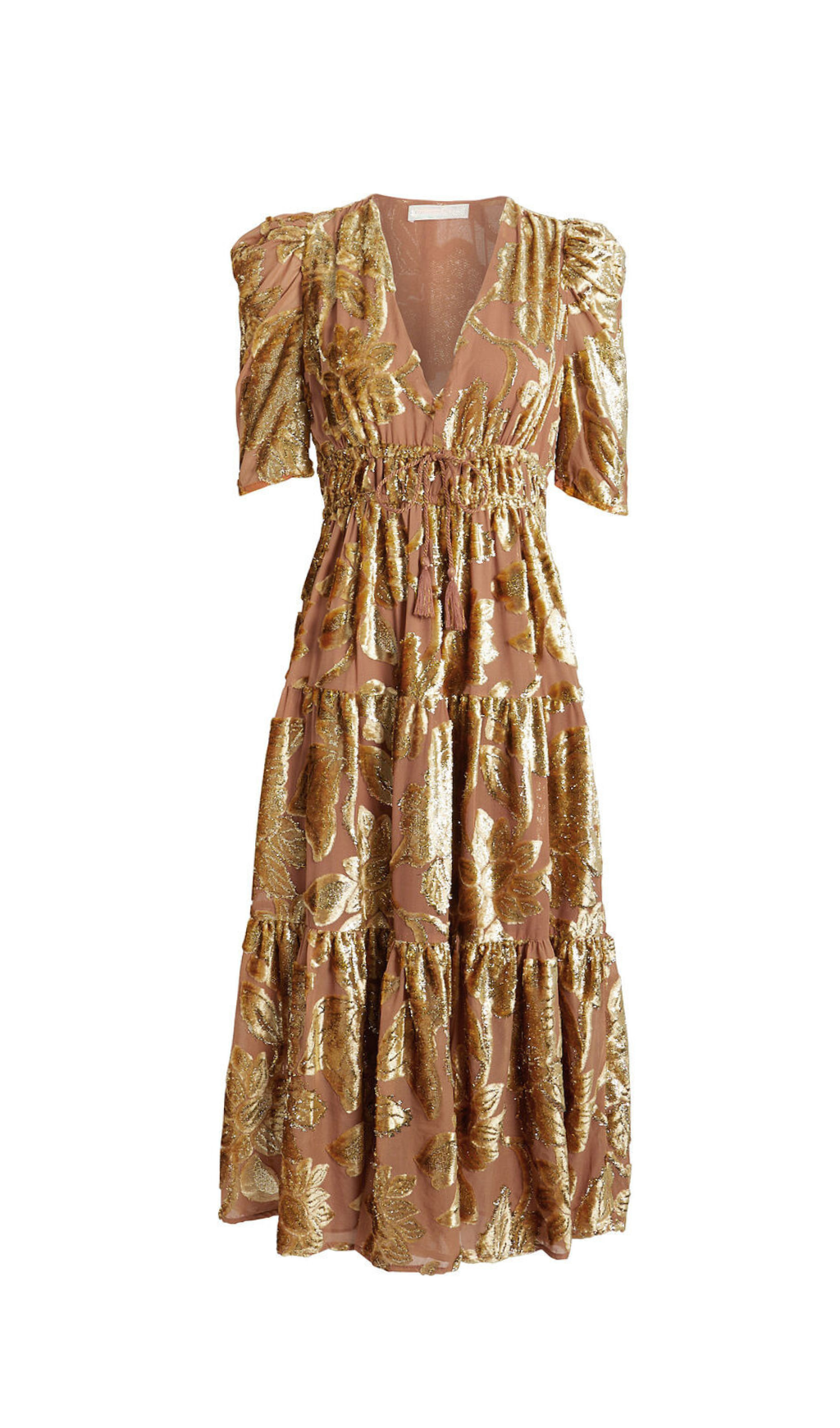 Loretta – Midikleid aus metallischem Devoré in Gold