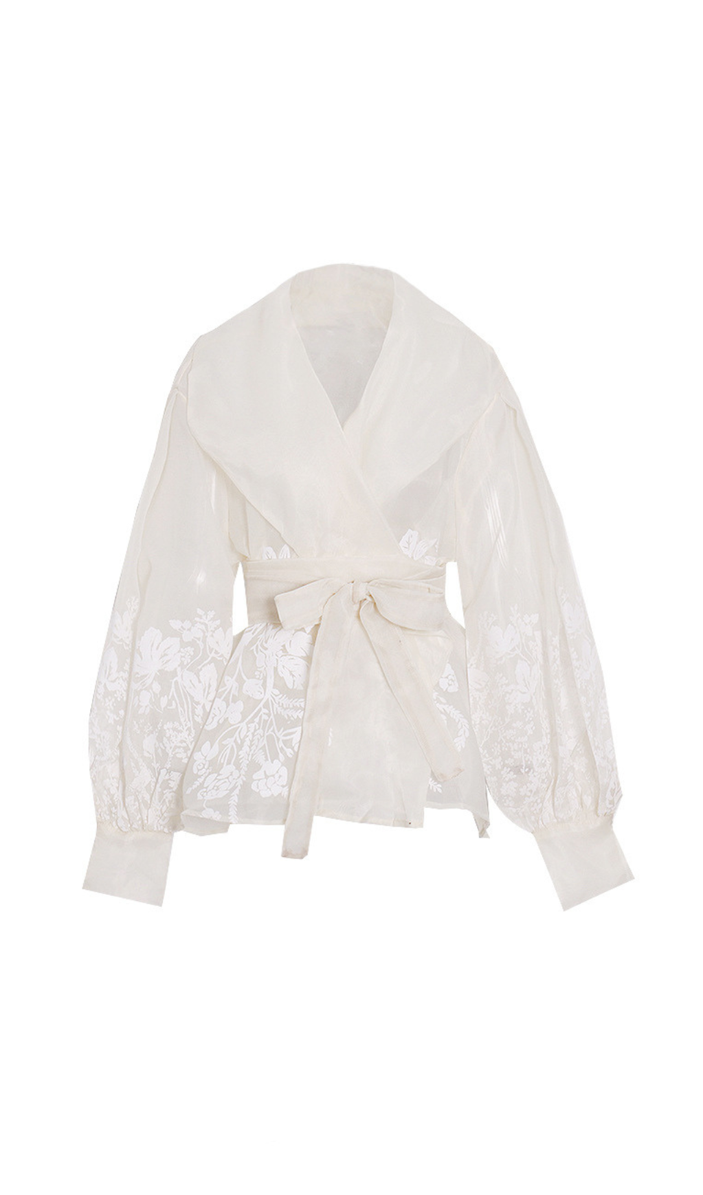 LANTERN SLEEVE EMBROIDERY SHIRT JACKET IN WHITE