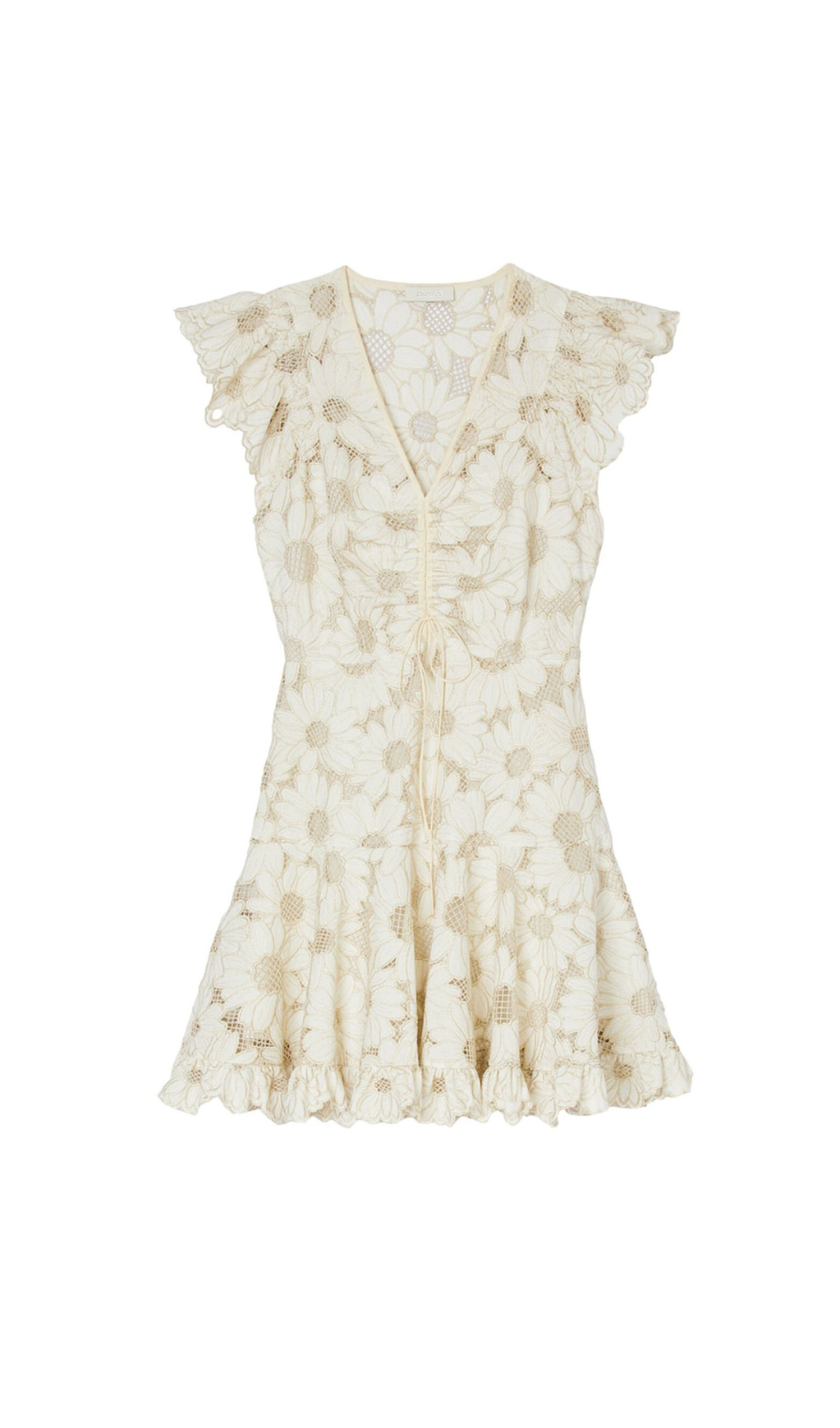 RENATA DAISY GUIPURE V NECK MINI DRESS