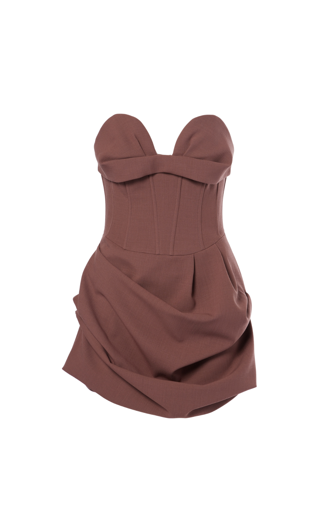 GRISELDA DRAPED WOOL-BLEND BUSTIER MINI DRESS IN BROWN