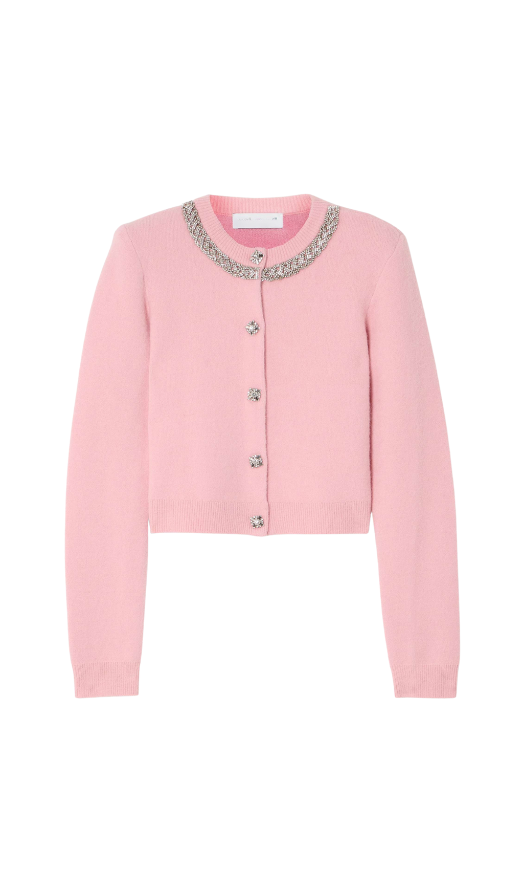 RHINESTONE-EMBELLISHMENT PADDED-SHOULDERS KNITTED CARDIGAN IN PINK