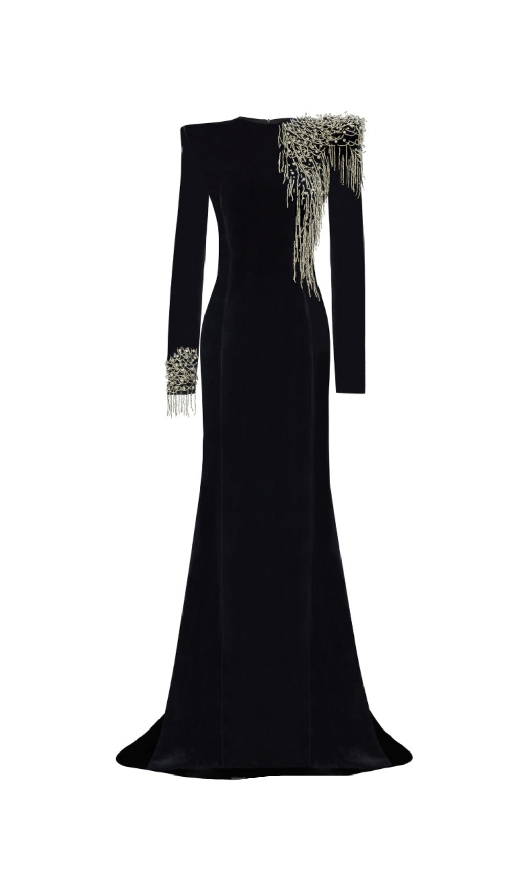 EMBROIDERED VELVET MAXI DRESS IN BLACK
