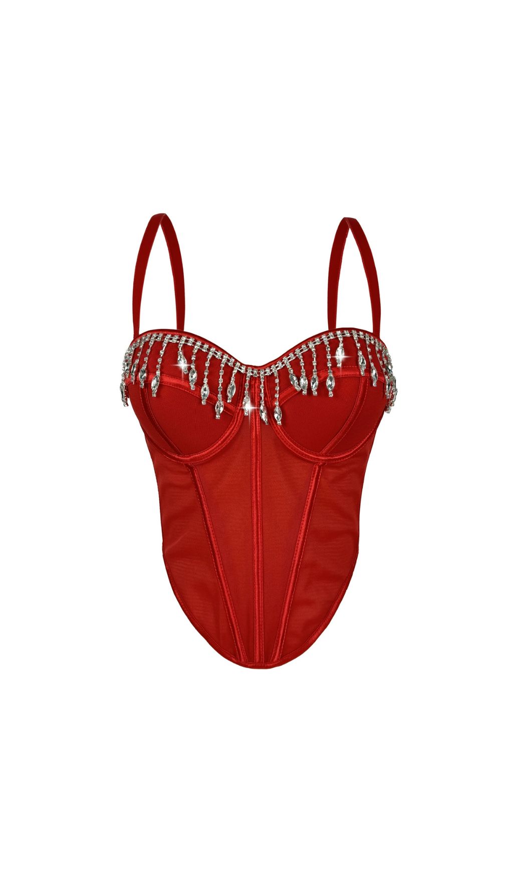 AIIZIE Jemima Red Diamante Corset Top | Sparkling Glamour Bustier - product image