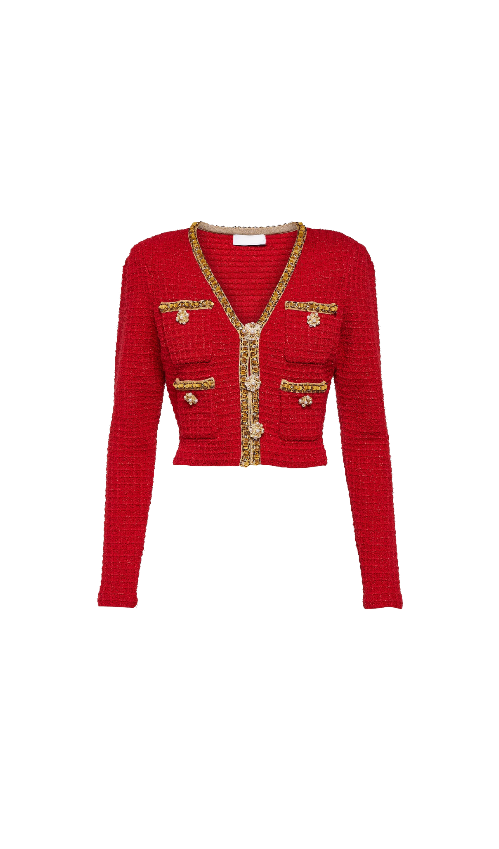 RED KNIT V NECK CARDIGAN